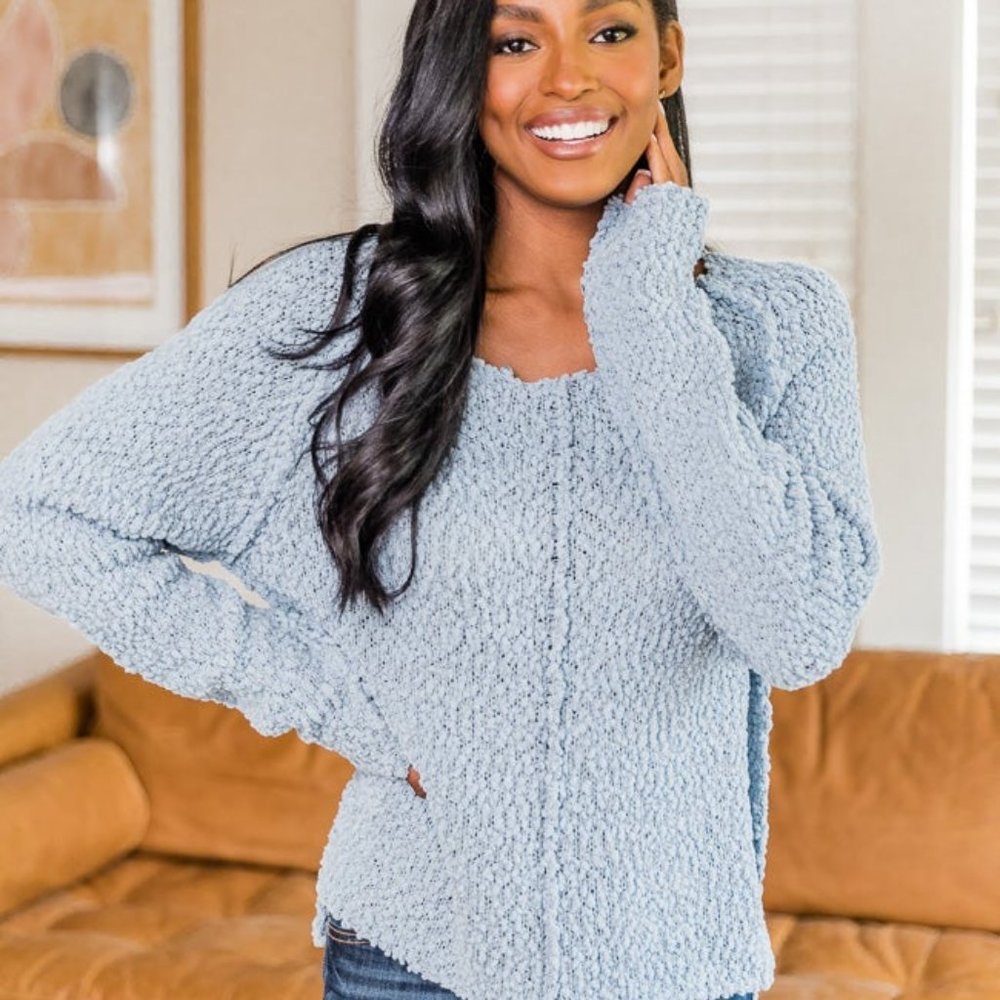 Pink Lily Said It Twice Blue Popcorn Sweater